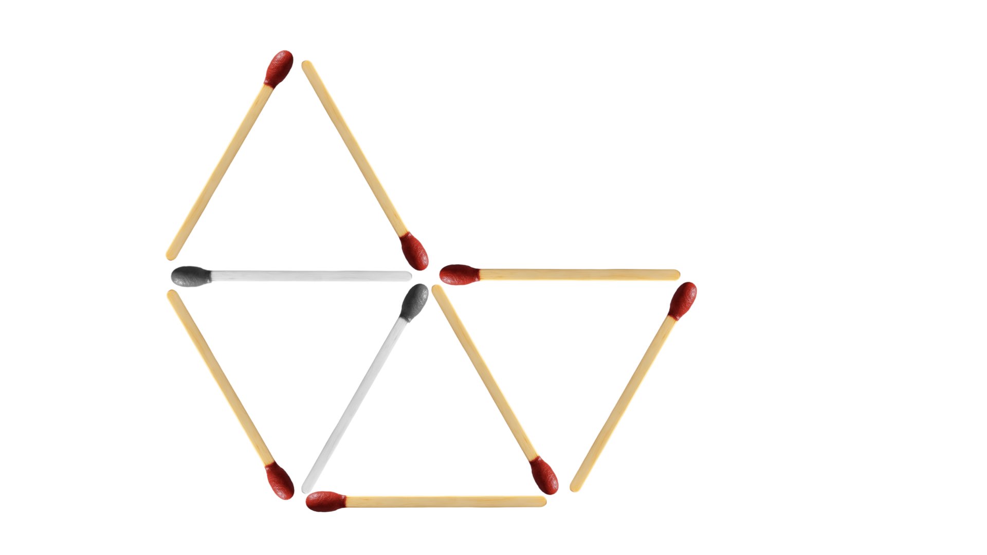 הזזת שני גפרורים לפינה הימנית התחתונה בכדי ליצור 4 משולשים שווי צלעות